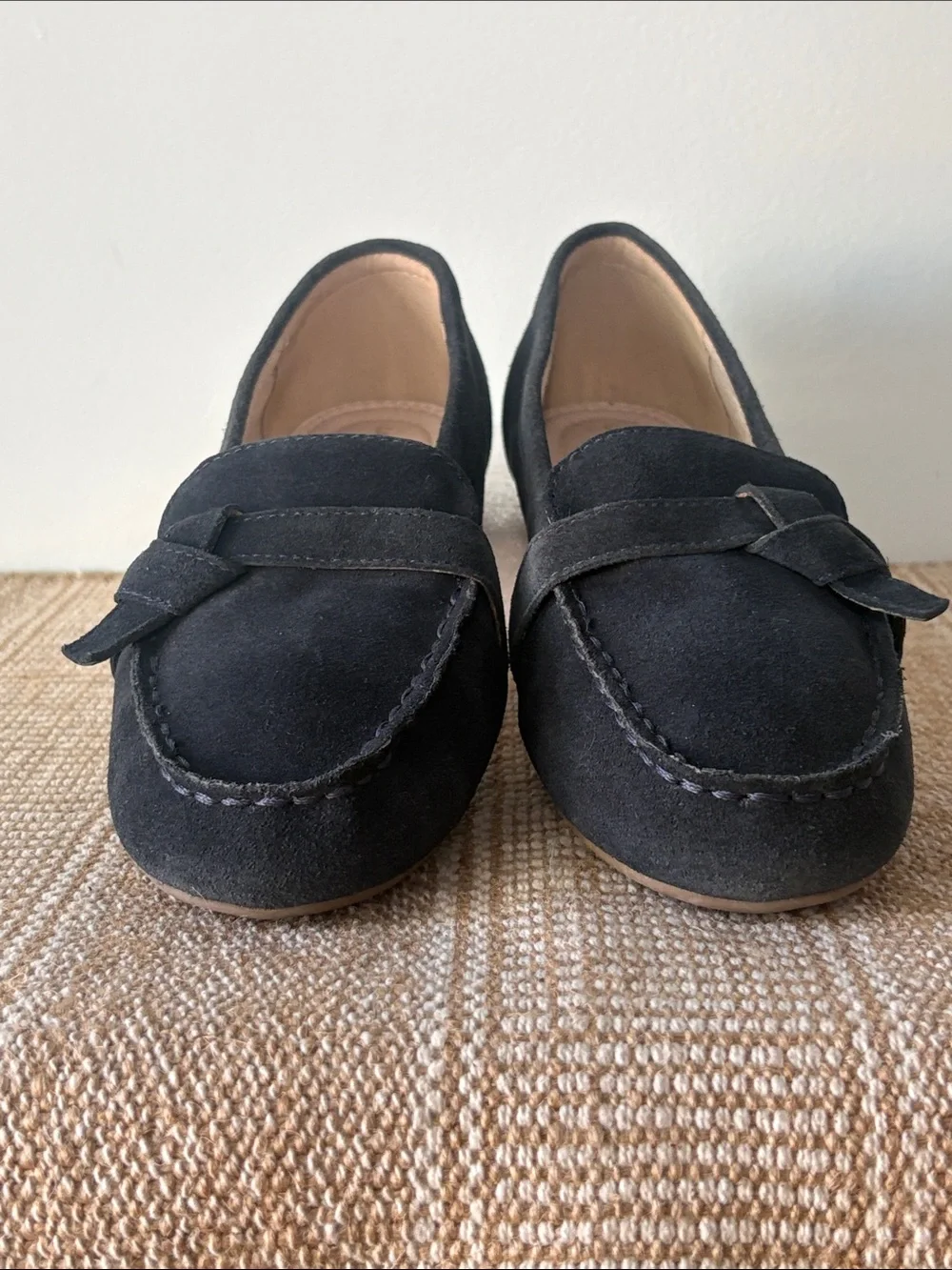 Lands' End Dark Navy Blue Suede Knot-Detail Slip-on Loafers